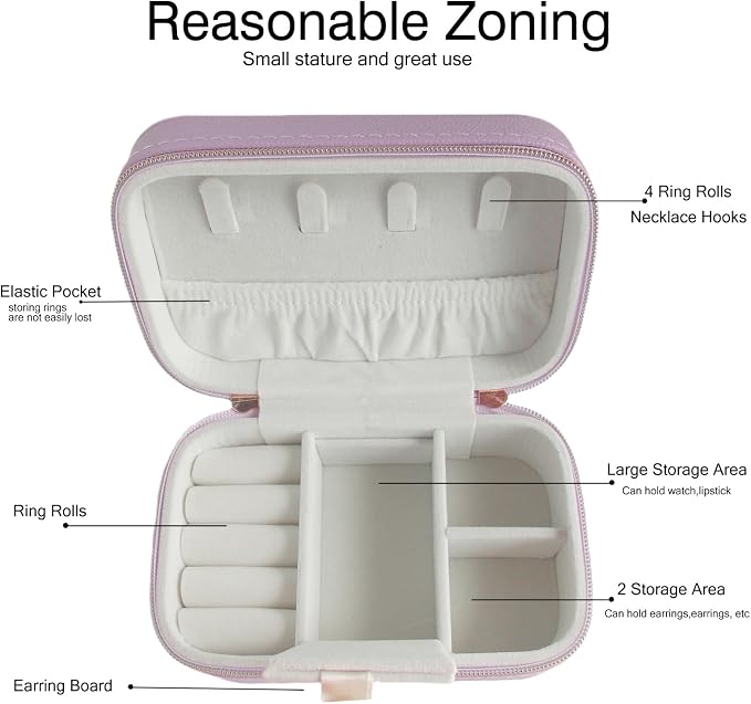 Small Jewelry Travel Case for Women Zippered Leather Small Jewelry Organizer - Image 8