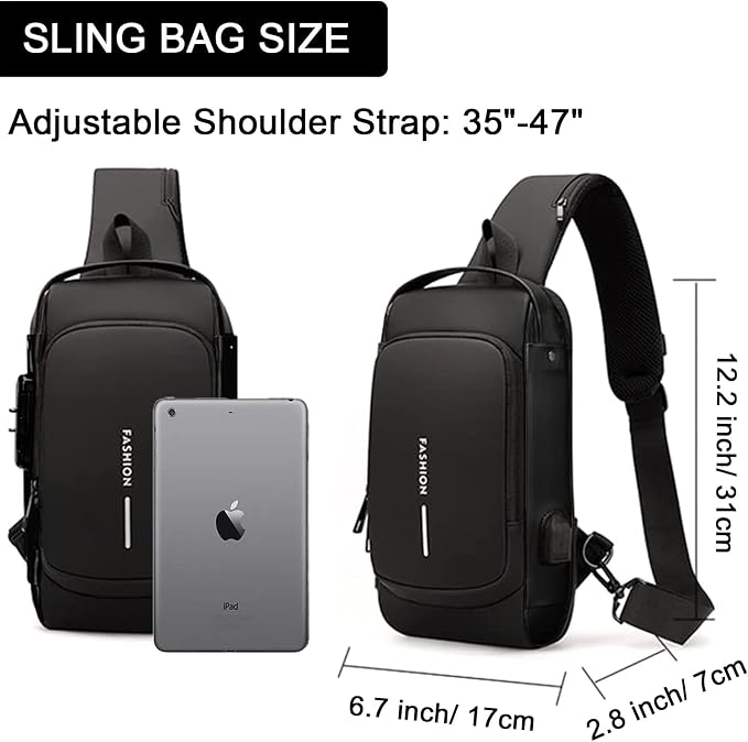 Sling Bag for Men Anti-theft USB Crossbody Shoulder Backpack Purse Waterproof - Image 6