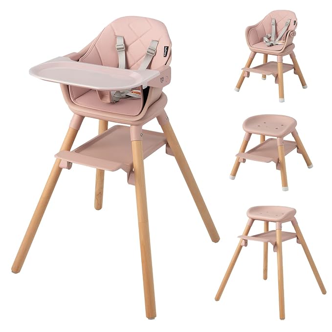 BABY JOY Baby High Chair, 6 in 1 Convertible Wooden High Chair by BABYJOY