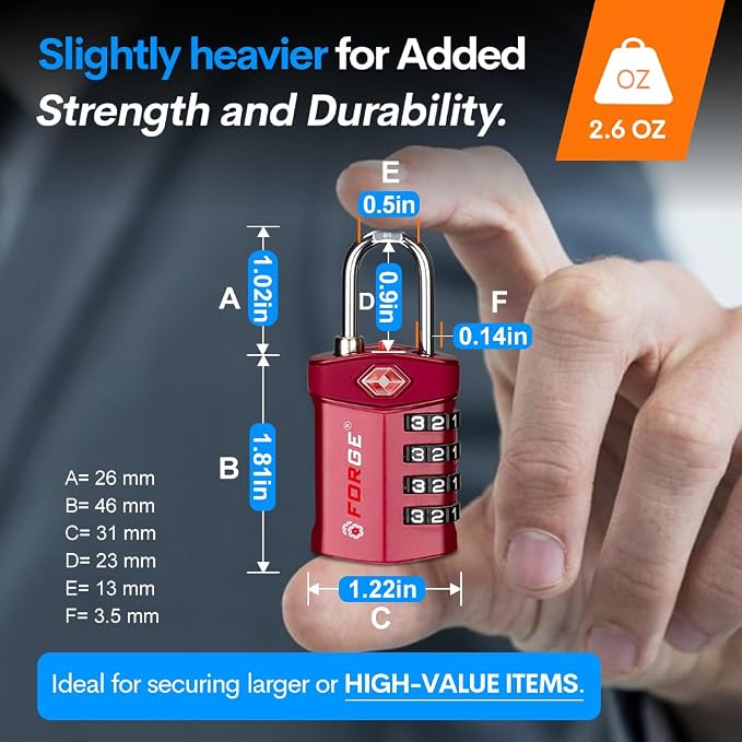Forge 4-Digit Combination Lock, TSA Approved Locks - Image 3