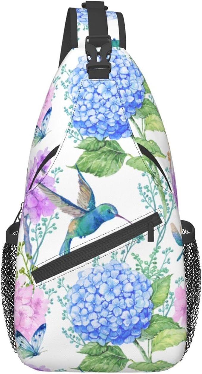 SUPLUCHOM Sling Bag Spring Hummingbird Flower Hydrangea Hiking Daypack - Image 2