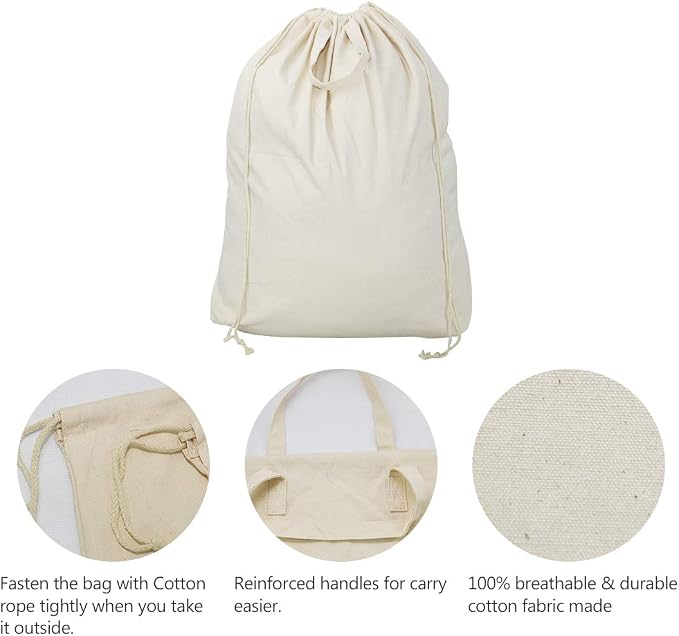 2 Pcs Canvas Laundry Bags with Carrying Handles & Drawstring Closure, - Image 3