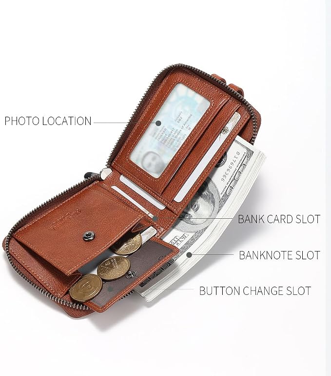 Men's brand buckle driver's license zipper genuine leather wallet, large - Image 3