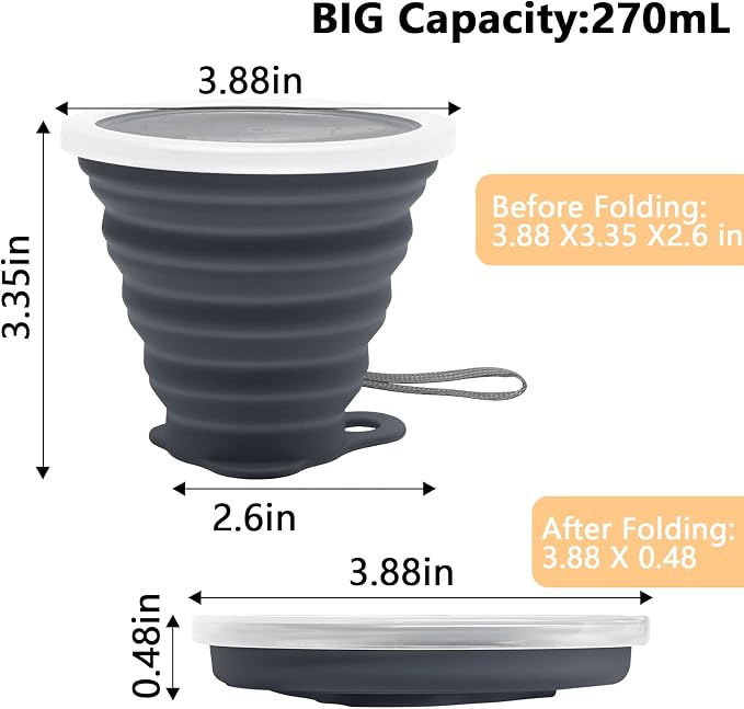 Litoexpe 4 Pack Silicone Collapsible Travel Cup Portable Folding Camping Cup - Image 2