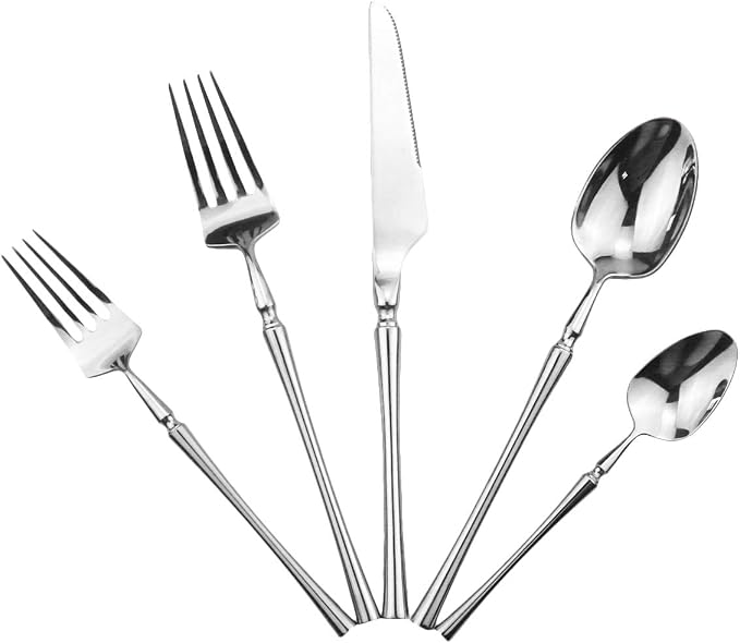 Gugrida 20 piece Silver Flatware Set 304 Stainless Steel Fork Spoon Cutlery - Image 2