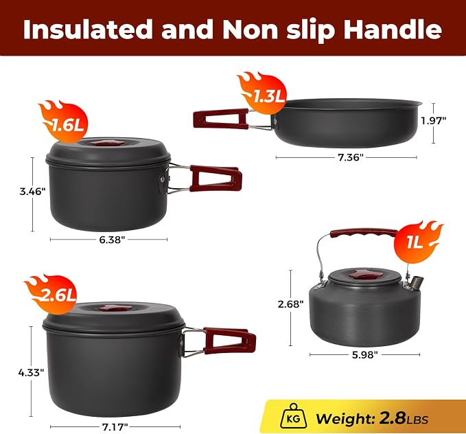 Bulin 24/13/11/8/4 PCS Camping Cookware Mess Kit Lightweight Backpacking - Image 2