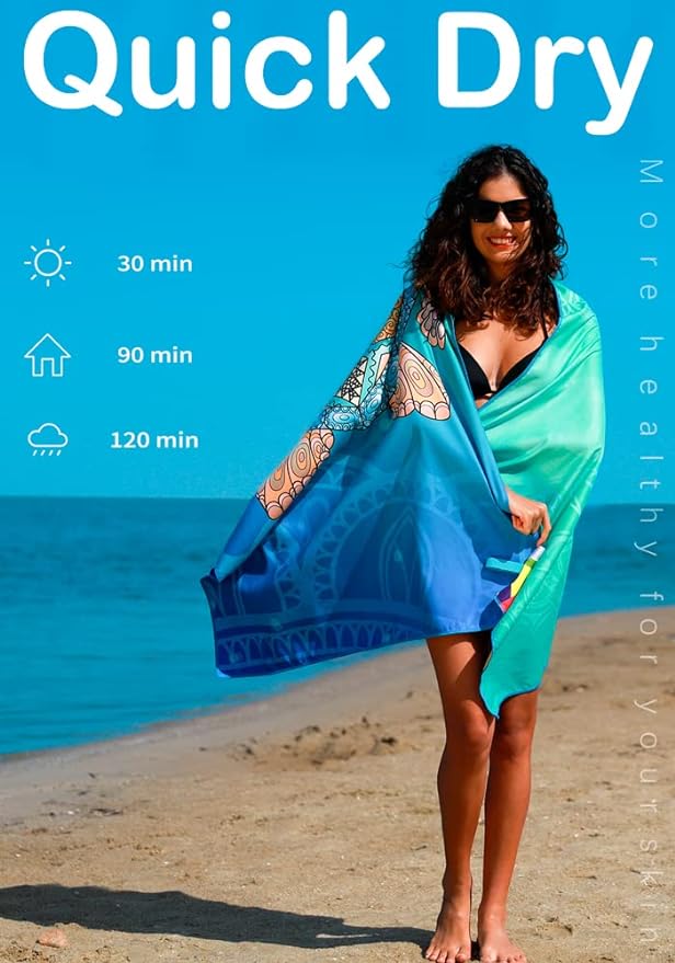 2 Pack Microfiber Lightweight Beach Towel Sand Free Quick Dry Absorbent Thin - Image 5