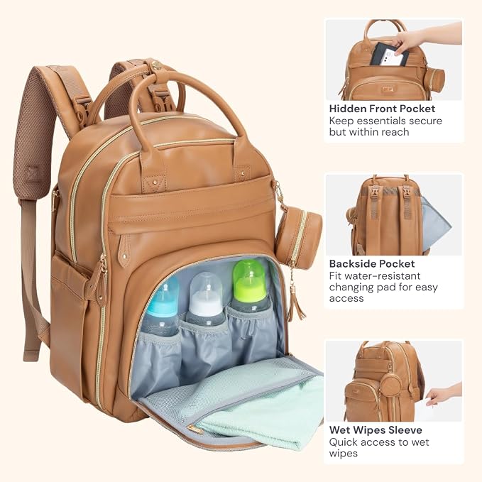 BabbleRoo Leather Diaper Bag Backpack - Image 6
