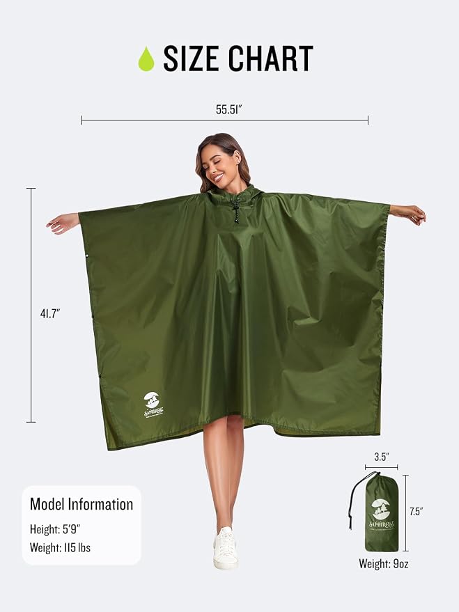 SaphiRose Hooded Rain Poncho Waterproof Raincoat Jacket - Image 7
