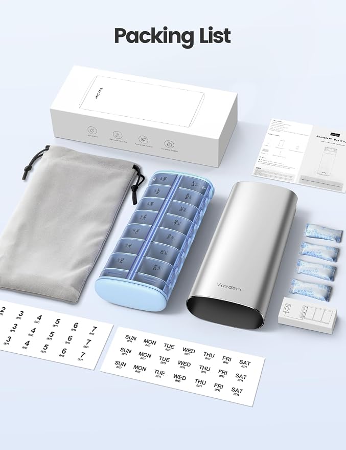 Vaydeer 7 Day Weekly Pill Organizer 2 Times a Day, Metal Am Pm Travel Pill Case - Image 7