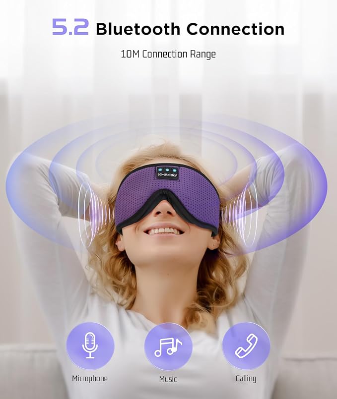 LC-dolida Sleep Headphones, Sleep Mask Bluetooth Wireless Music Eye Mask - Image 4