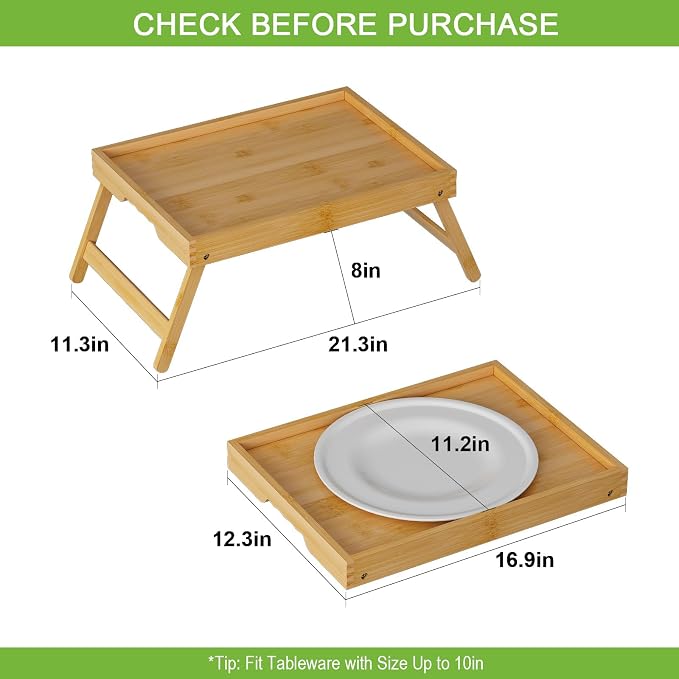 Bed Tray Table with Folding Legs, Bamboo Breakfast in Bed - Image 3