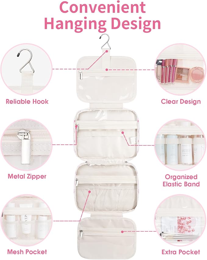 Narwey Hanging Toiletry Bag for Women Travel Makeup Bag Organizer Toiletries - Image 4