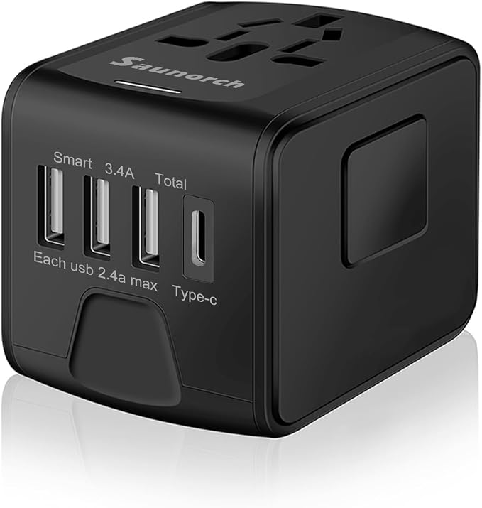 Universal International Travel Power Adapter W/High Speed 2.4A USB, 3.0A Type-C by SAUNORCH
