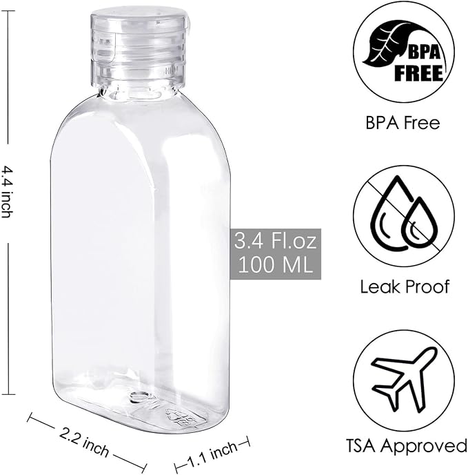 TUZAZO 6 Pack Travel Bottles for Toiletries 3.4oz/100ml Travel Size Containers - Image 2