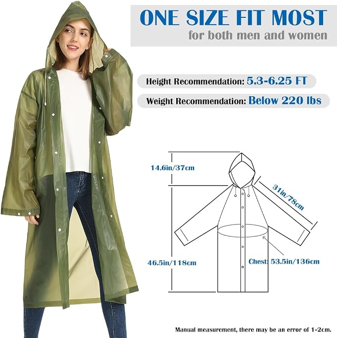 Opret 2 Pack Raincoats for Adults Reusable, EVA Rain Ponchos Lightweight Rain - Image 2