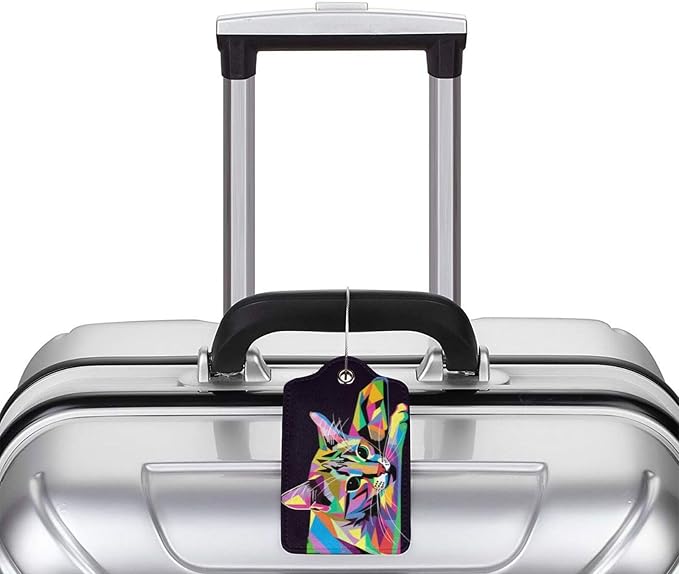 Cat Leather Luggage Tag with Stainless Steel Ring, Fun Name Id Card Cover - Image 5