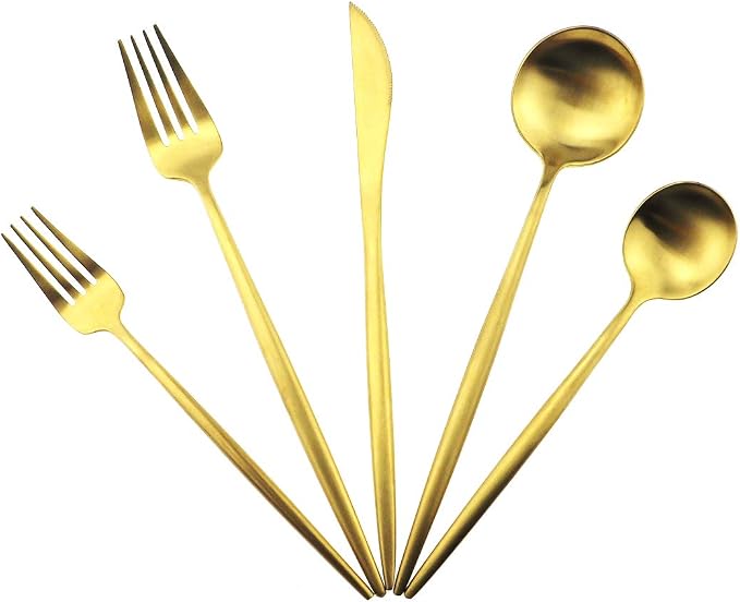 Gugrida 5-Piece 18/10 Stainless Steel Matte Gold Flatware Set by Unknown