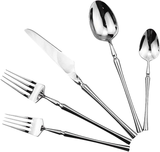 Gugrida 20 piece Silver Flatware Set 304 Stainless Steel Fork Spoon Cutlery by Gugrida