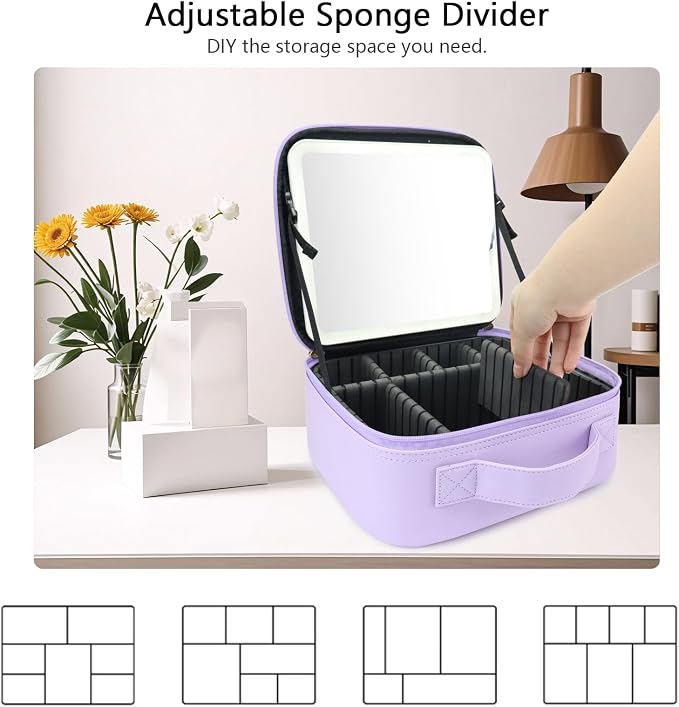 Travel Makeup Bag with LED Mirror Travel Makeup Organizer with 3 Lighted - Image 4