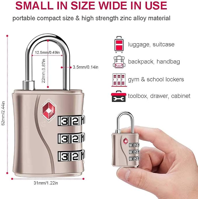 ZHEGE TSA Approved Locks, Luggage Locks, 3 Dial TSA Lock - Image 4