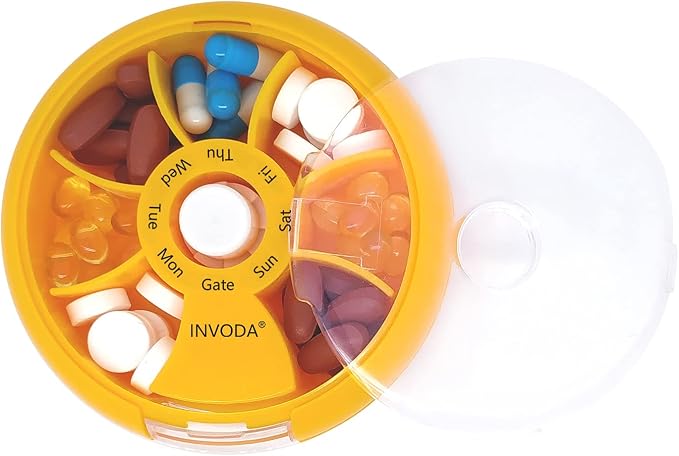 INVODA Weekly Pill Organizer 7 Compartment Rotating Pill Box - Image 2