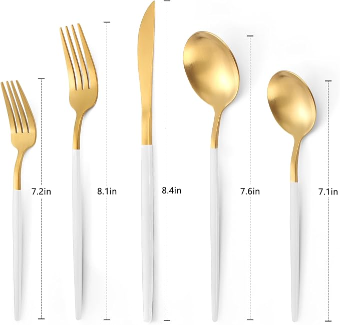 Matte White Gold Silverware Set, 40-Piece Stainless Steel Flatware Set - Image 2