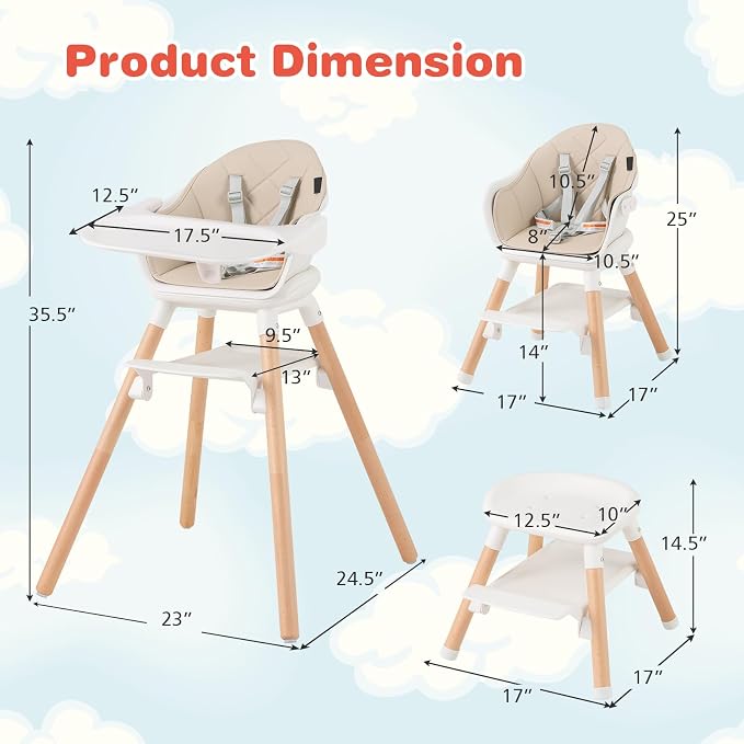 HONEY JOY Baby High Chair, 6 in 1 Convertible Wooden Highchair - Image 8