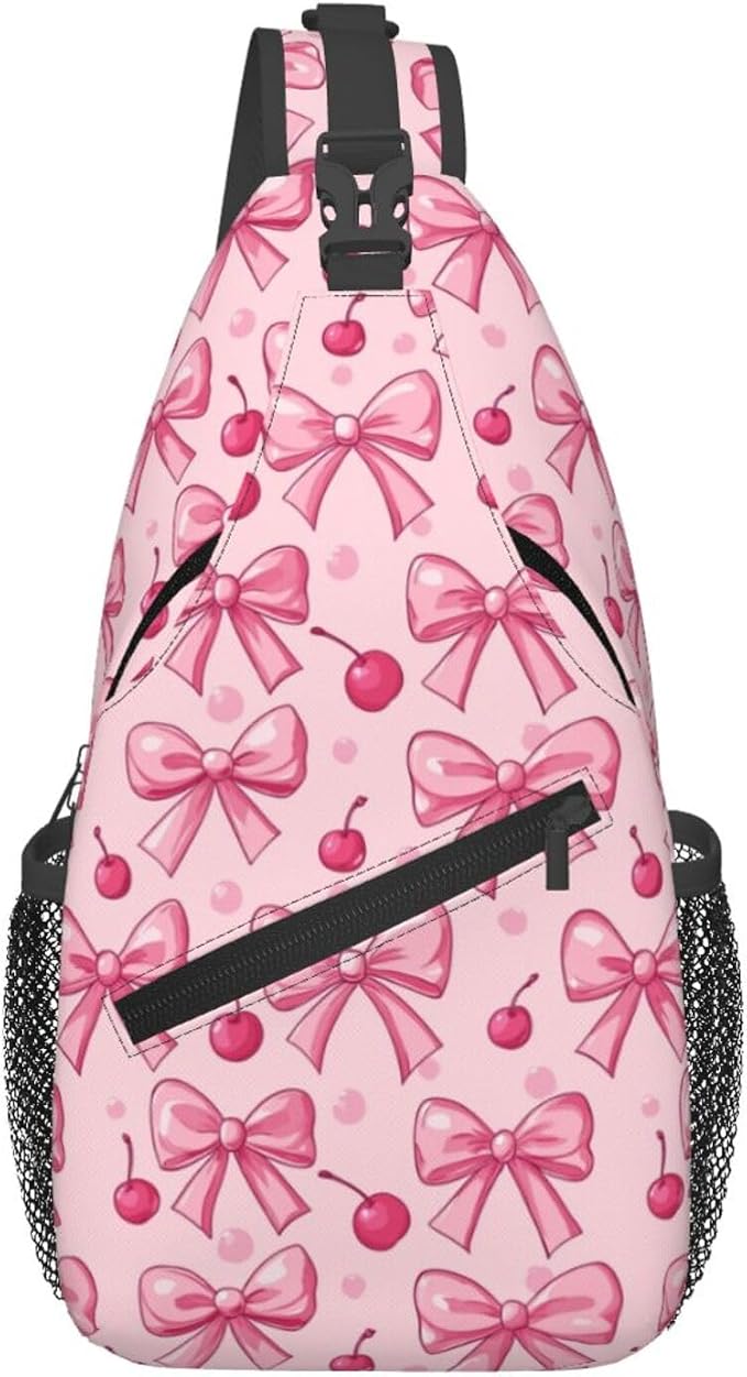 SUPLUCHOM Sling Bag Pink Bows Cherry Hiking Daypack Crossbody Shoulder Backpack by SUPLUCHOM