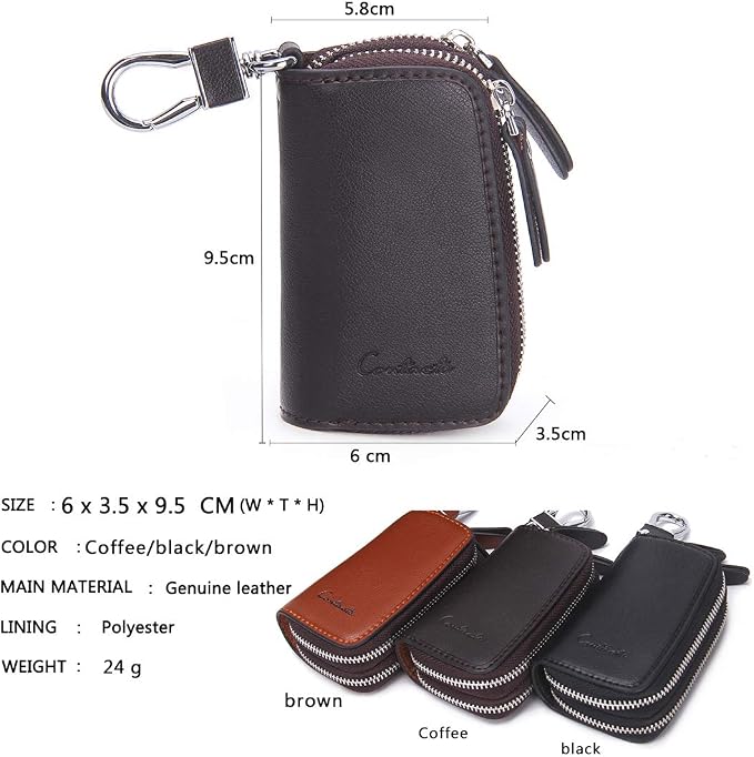 CONTACTS Car Key Case Small Leather Double Zipper Key Holder - Image 3
