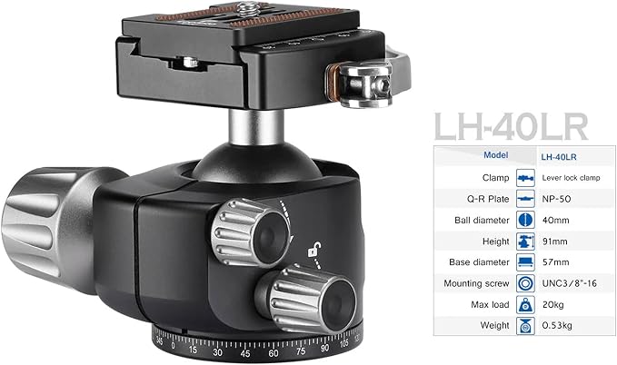 Leofoto Professional Camera Tripod, 4 Leg Sections, 360° Ball Head, Max Load - Image 2
