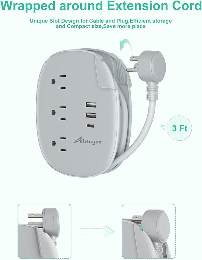 Alitayee USB C Portable Travel Power Strip - Image 4