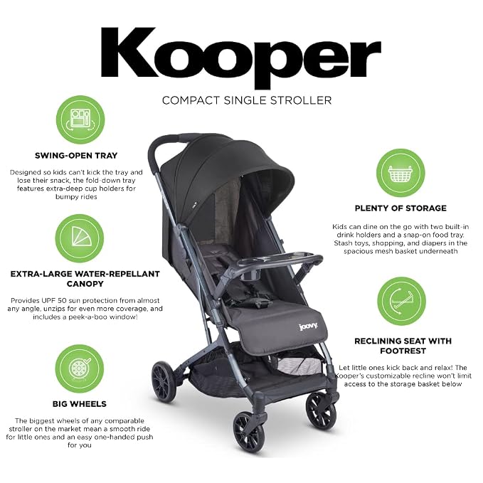 Joovy Kooper Lightweight Baby Stroller Featuring Removable, Swing-Open Tray - Image 4