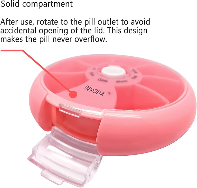 INVODA Weekly Pill Organizer 7 Compartment Rotating Pill Box - Image 4