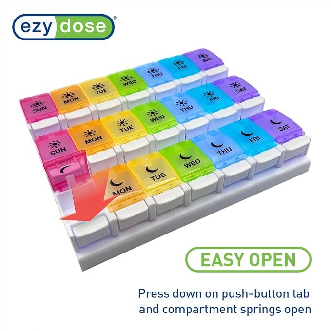 EZY DOSE Weekly Pill Case, Daily Medicine Planner, Vitamin Organizer Container - Image 5