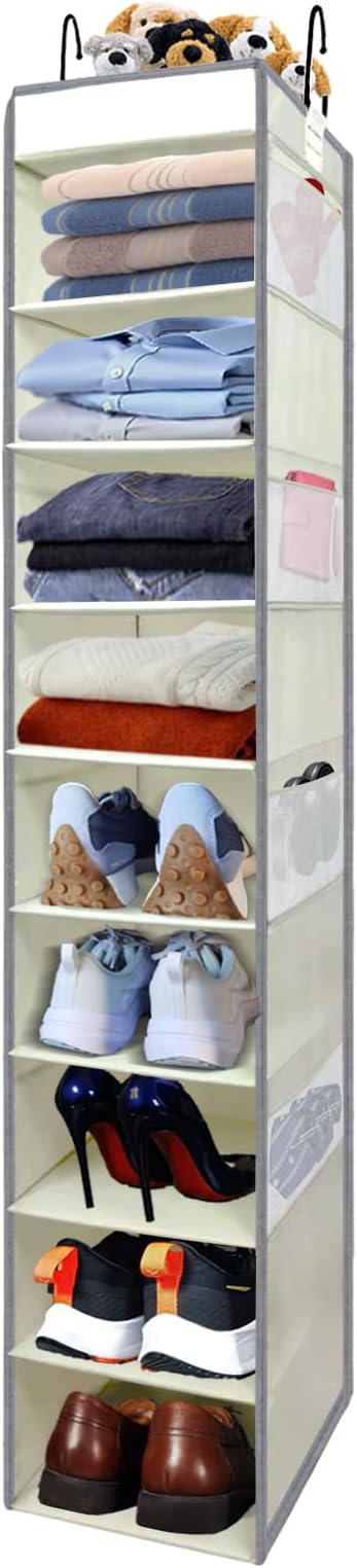 Large-Sized Hanging Shoe Organizer 10-Shelf, Sturdy Hanging Closet Organizer by ROOMTALK