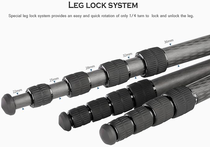Leofoto Professional Camera Tripod, 63.9" Compact Carbon Fiber Tripod - Image 6