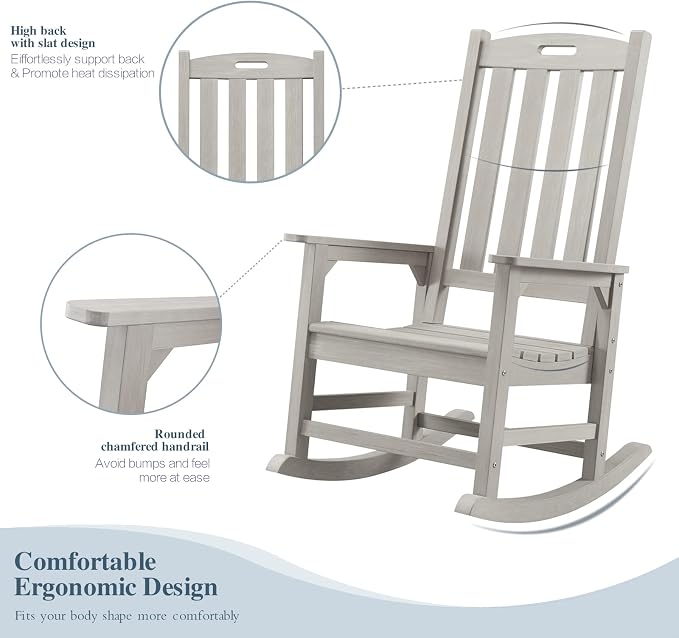 Psilvam Oversized Outdoor Rocking Chair Set of 2, Porch Rocker - Image 6