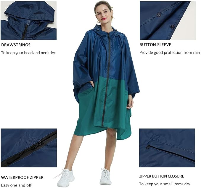 Rain Poncho Jacket Coat Hooded Zipper Style - Image 4