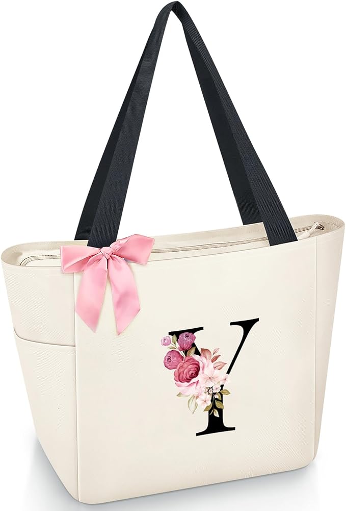Vavabox Tote Bag, A-Z Initial Monogrammed Waterproof Tote Bag, Bridesmaid Gifts by Vavabox