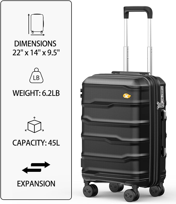 Carry On Luggage 22x14x9 Airline Approved, 20 Inch Ultra Lightweight Hardshell - Image 9