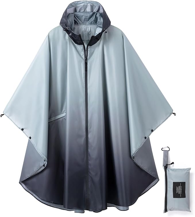 Rain Poncho Jacket Coat Hooded Zipper Style by salamra