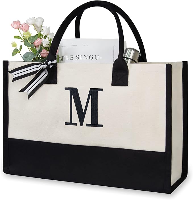 TOPDesign Embroidery Initial Canvas Tote Bag, Personalized Present Bag by TOPDesign