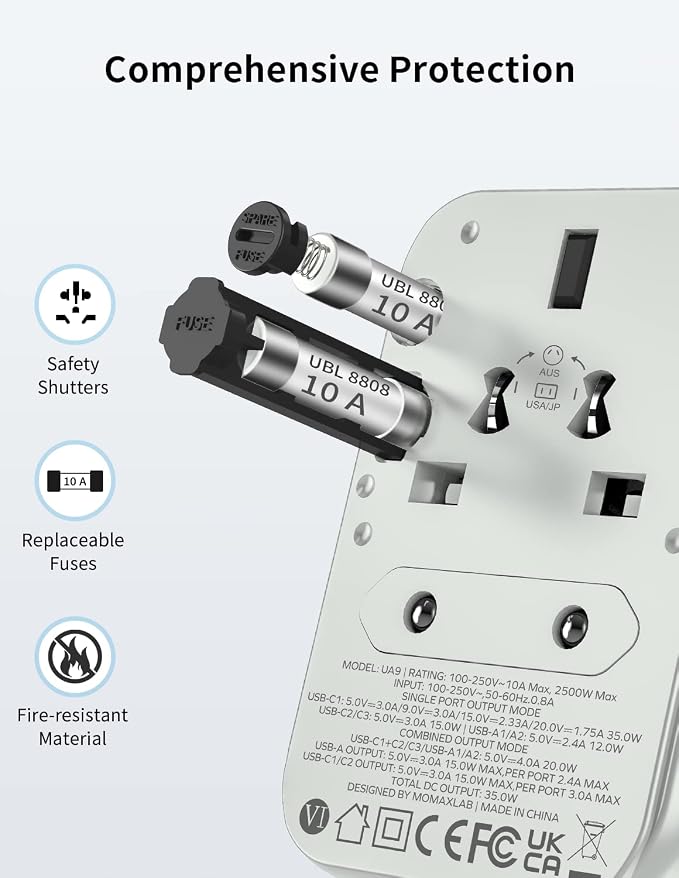 MOMAX European Travel Plug Adapter, 35W PD Fast Charging, Universal Travel - Image 6