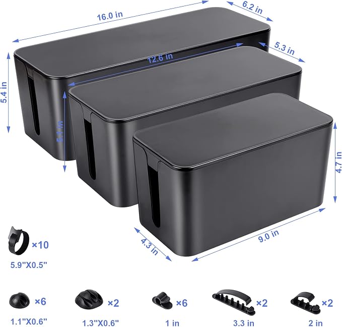 Chouky Cable Organizer Box Set of Three, Power Cover Cord Holder Surge Protector - Image 2