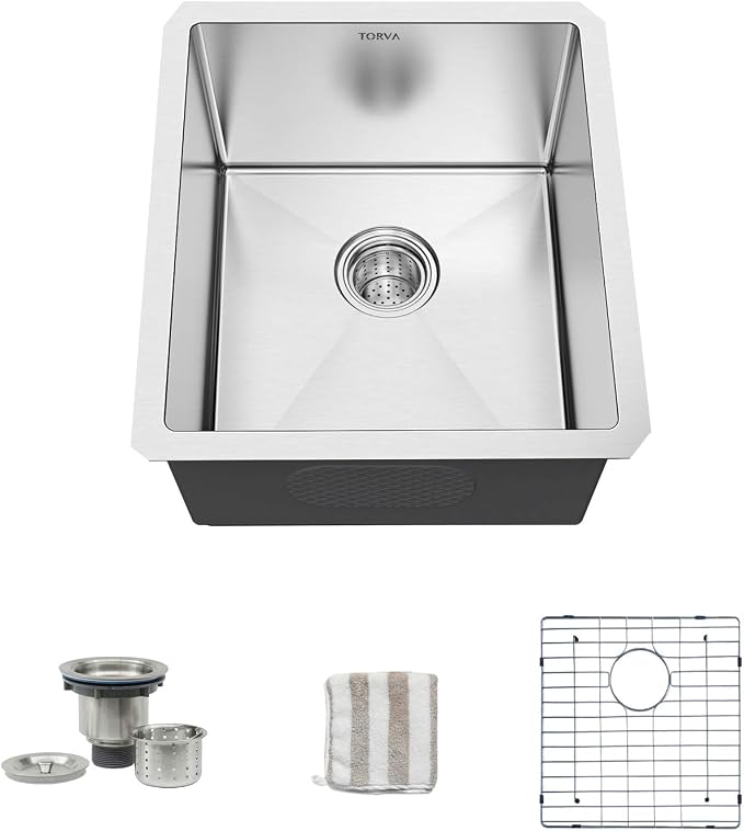 TORVA 13 x 15 Inch Undermount Kitchen Sink, Premium 304 Stainless Steel Bar Sink by TORVA