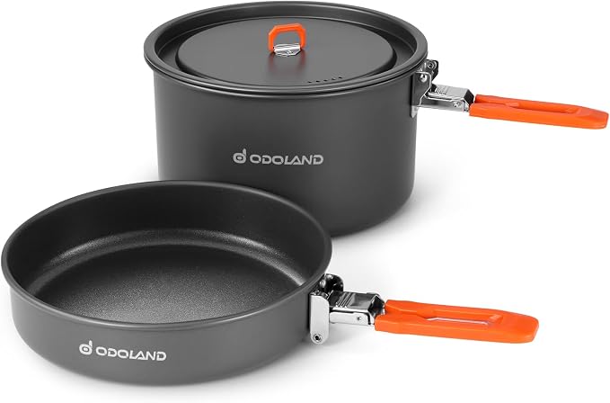 Odoland Camping Cookware Mess Kit, Non-Stick Lightweight Camping Pot and Fry by Odoland