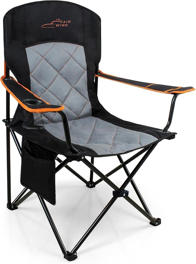 FAIR WIND Oversized Fully Padded Camping Chair, Heavy Duty Quad Fold Chair Arm by FAIRWINDOutdoorEquipment