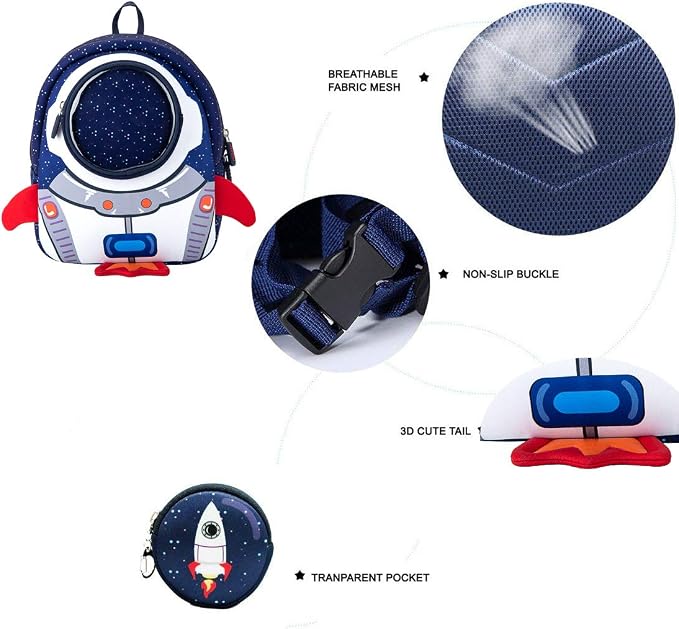 JiePai Toddler Rocket Backpack Leash Anti-lost Waterproof 3D Cartoon Kids - Image 4