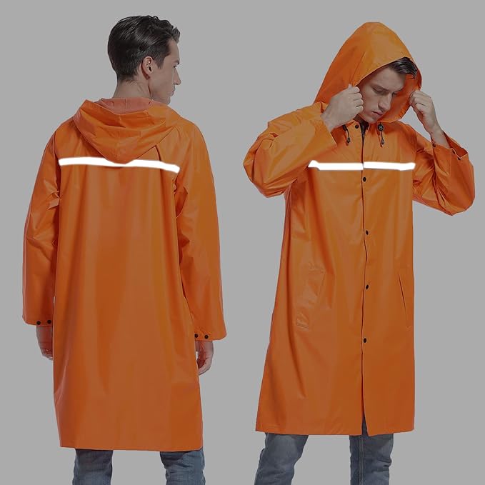 Mens Long Hooded Safety Rain Jacket Waterproof Emergency Raincoat Poncho - Image 2
